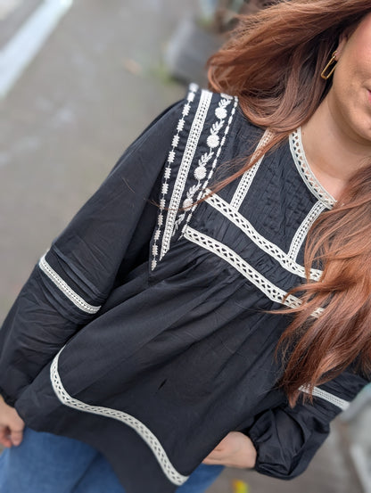 Katoenen blouse Daisy - Zwart