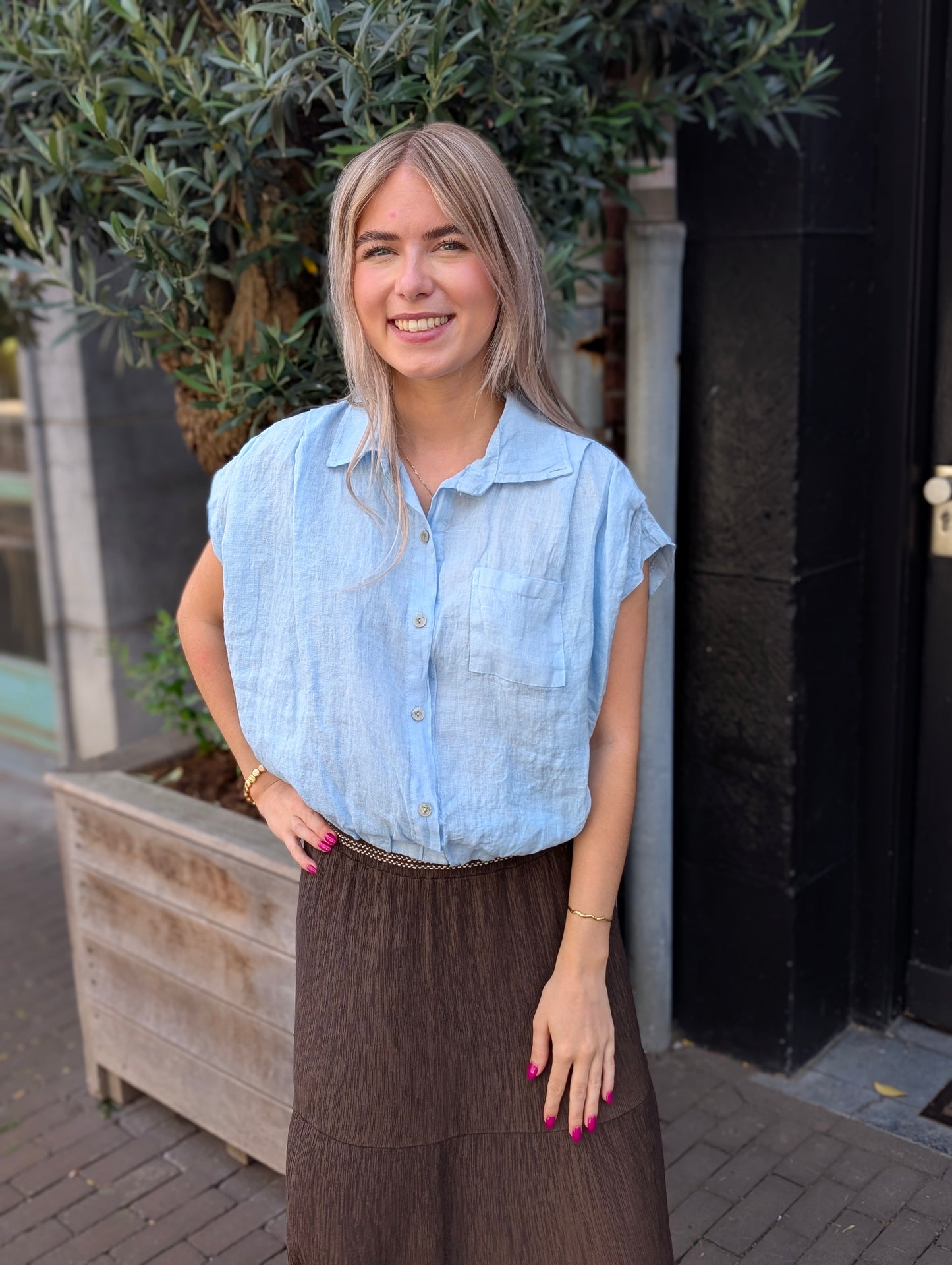 Linnen blouse Veerle - Licht blauw