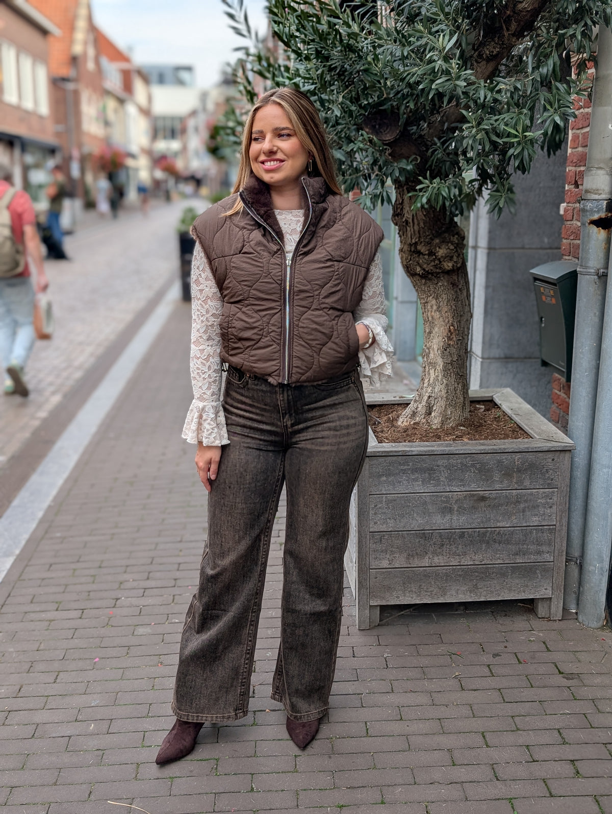 Vera twee kanten te dragen gilet - Bruin