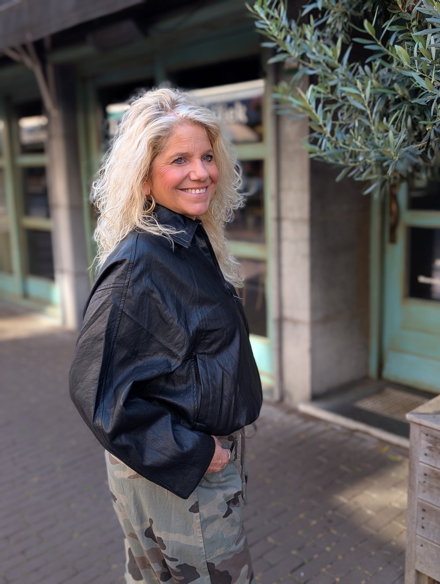 Faux leather bomber jasje - Zwart