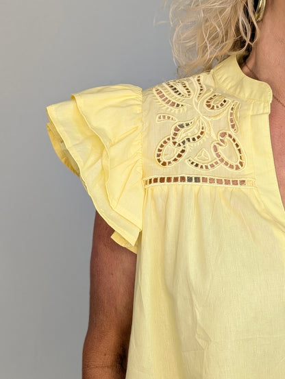 Skyla Ruffle blouse Top - Geel