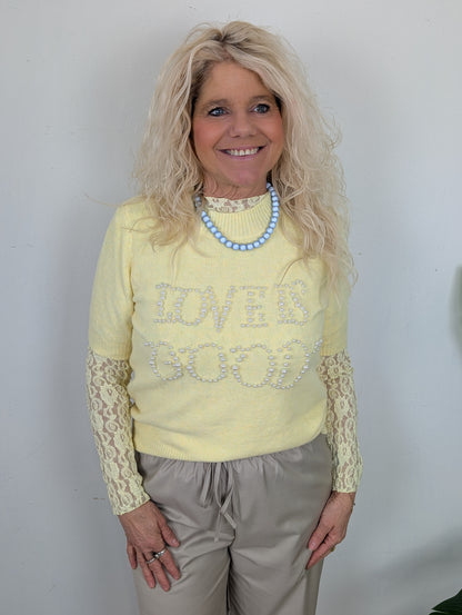 Love is good trui korte mouw - Geel