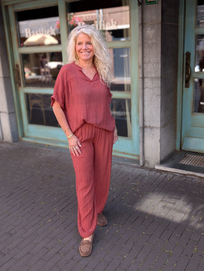 Blouse korte mouw Bibara - Brique