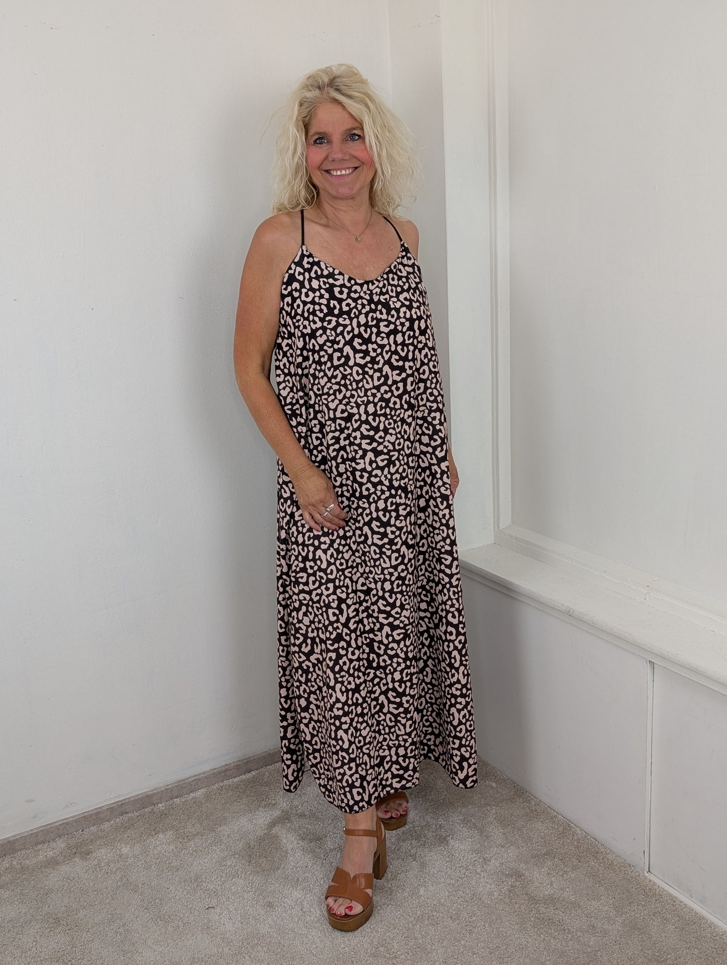 Celeste leopard maxi dress -Bruin
