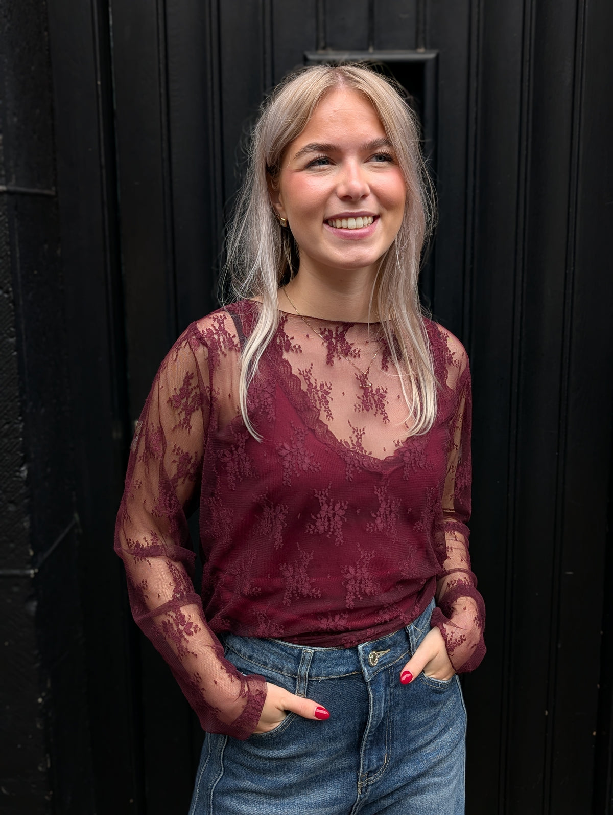Cailey kanten top - Bordeaux rood