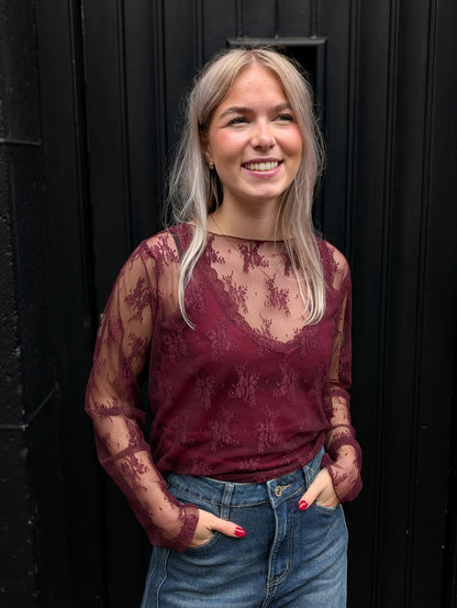 Cailey kanten top - Bordeaux rood