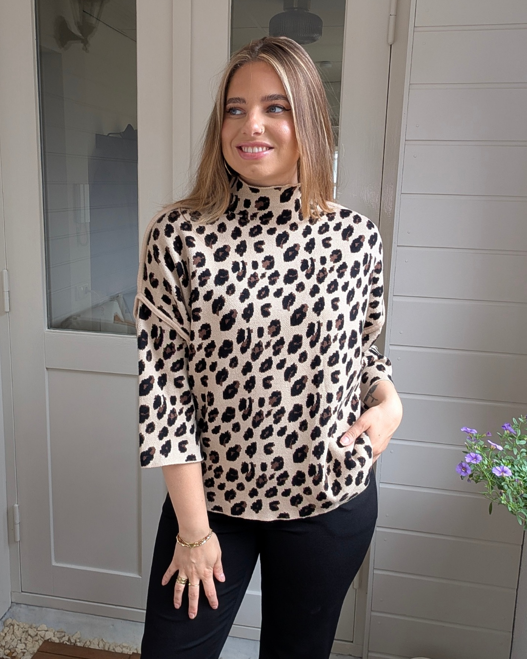 Panter print trui Rianne - Beige