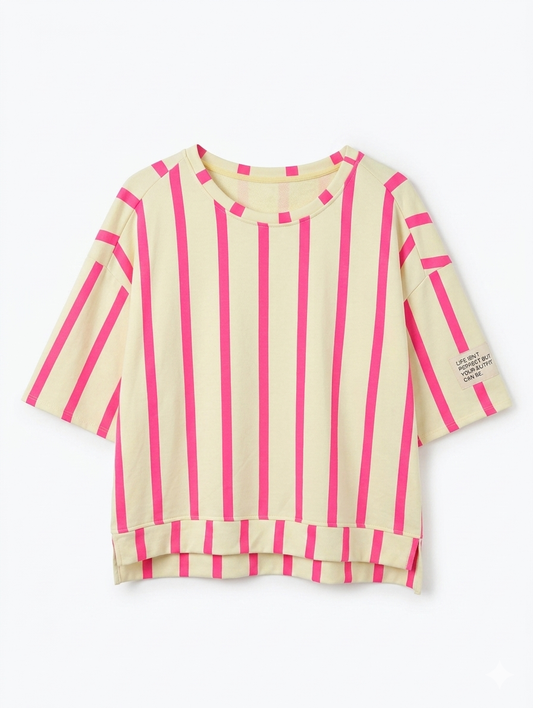 Striped Candy Oversized Sweater – Pink & Lemon