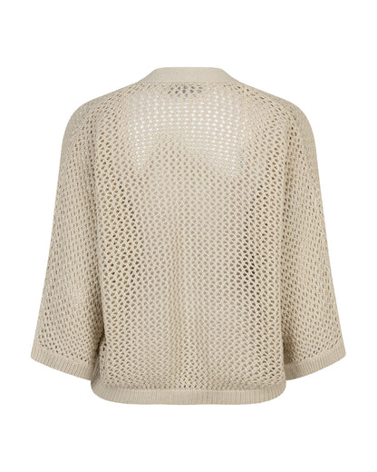 Red Button Cardigan Pointelle -  Pebble