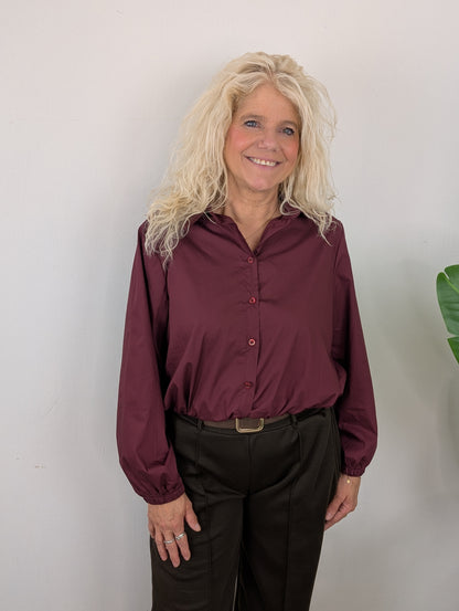 Katoenen blouse Veerle lange mouw - Bordeauxrood