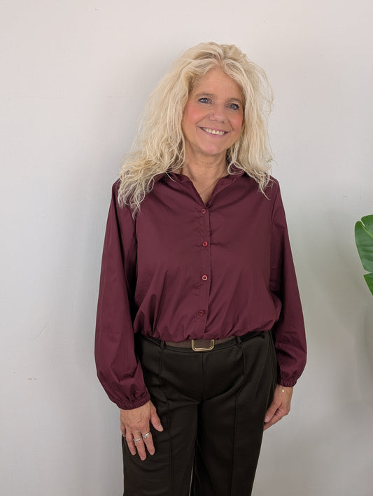 Katoenen blouse Veerle lange mouw - Bordeauxrood