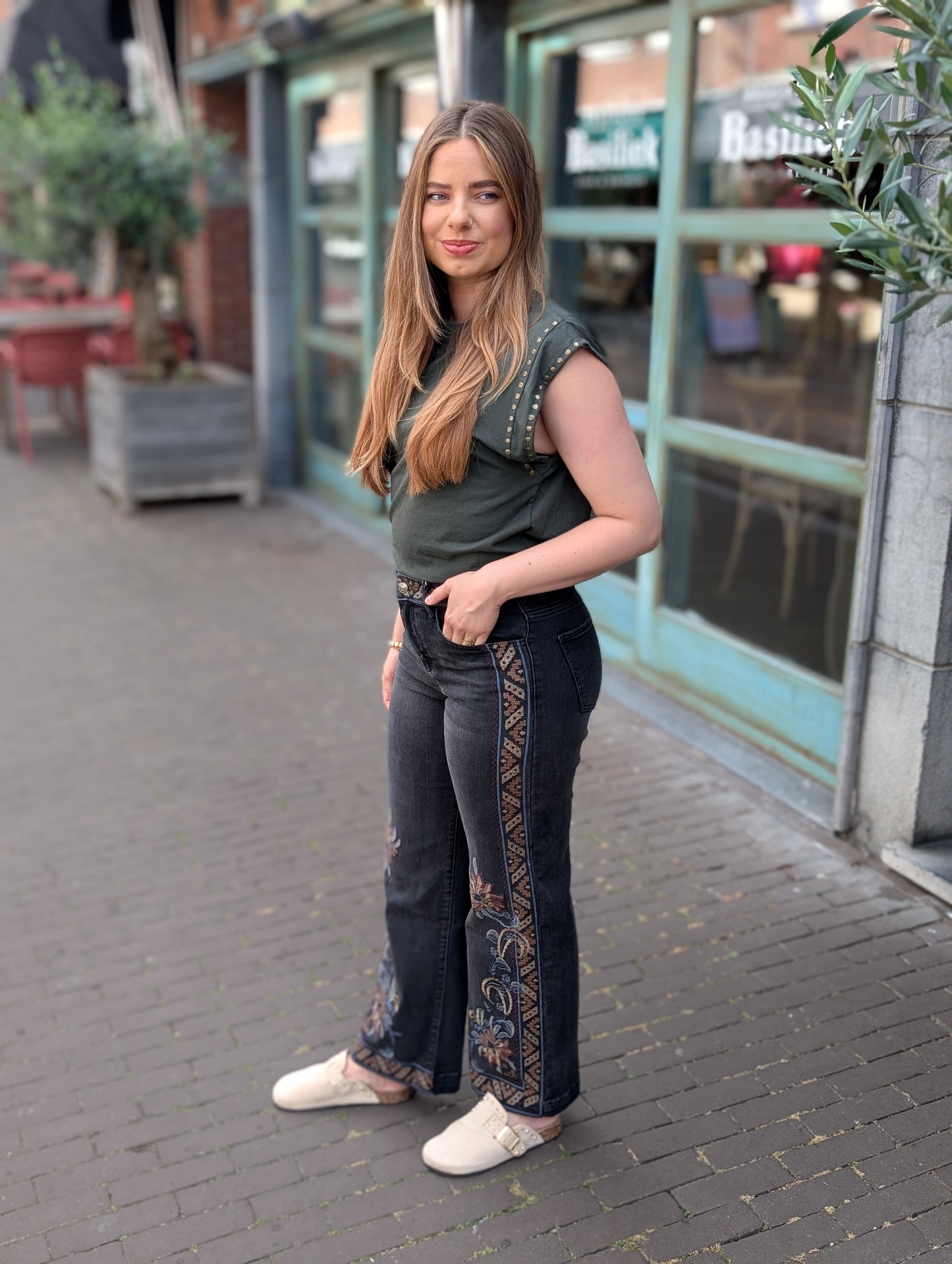 Vintage embroidered straight jeans - Black wash