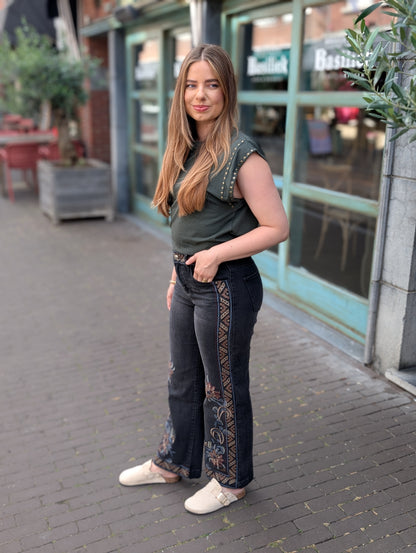 Vintage embroidered straight jeans - Black wash