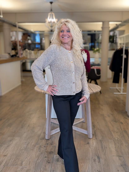 Red Button Jacket Knit Boucle Latte