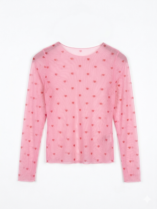 Lovely hearts mesh top - Roze