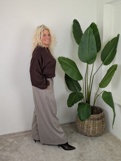 Gion ruitjes pantalon met bruine ceintuur - Bruin / creme