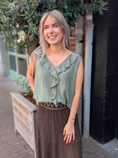 Patty ruffle top met v-hals - Army green