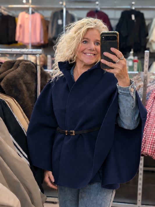 Moons poncho met riem - Donker blauw