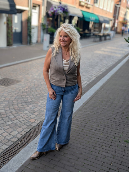 Red Button waistcote Punta pinstripe - Warm taupe
