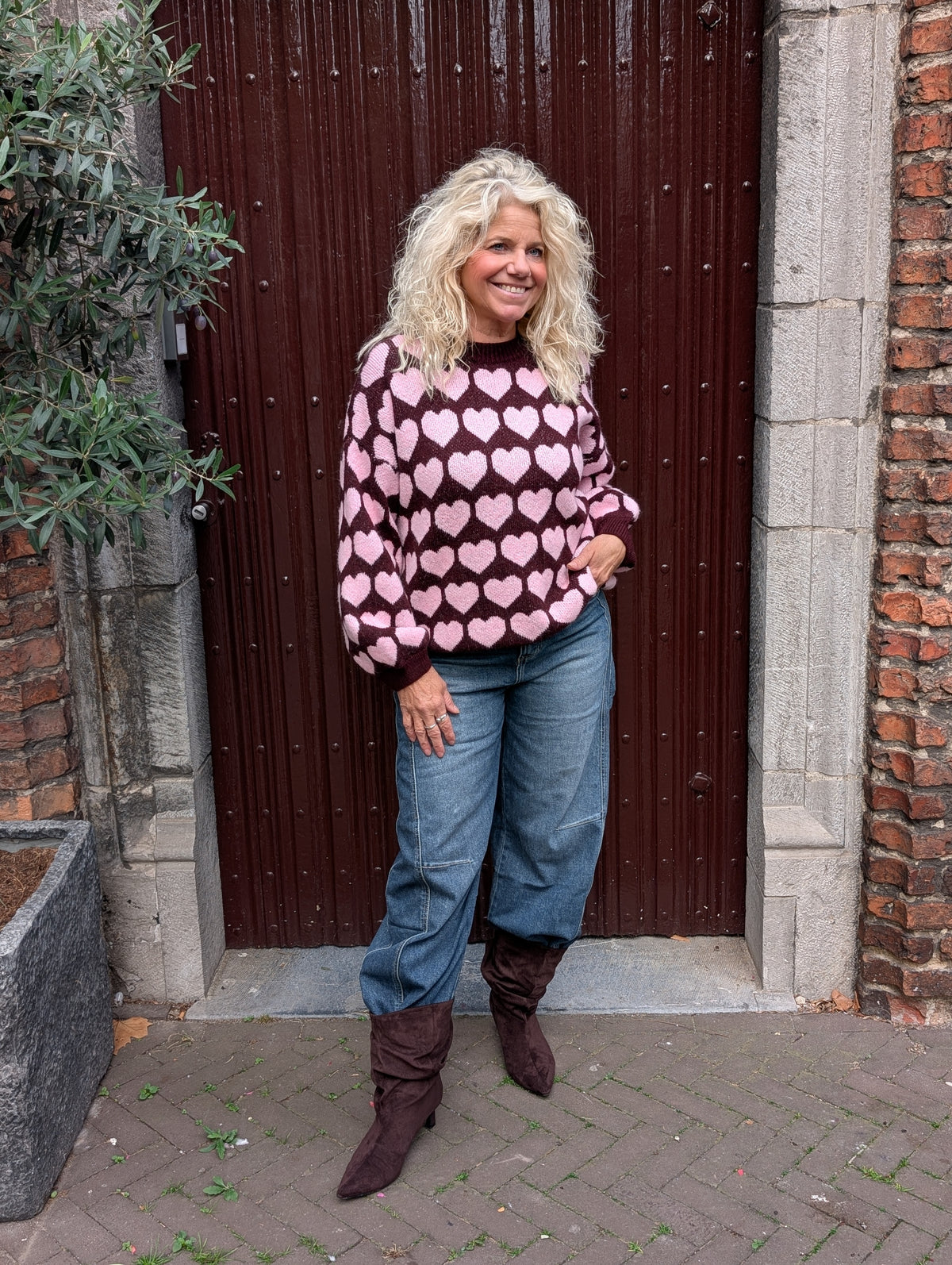 Sweetheart trui - Bordeaux/Roze
