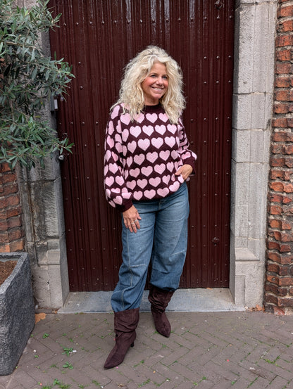 Sweetheart trui - Bordeaux/Roze