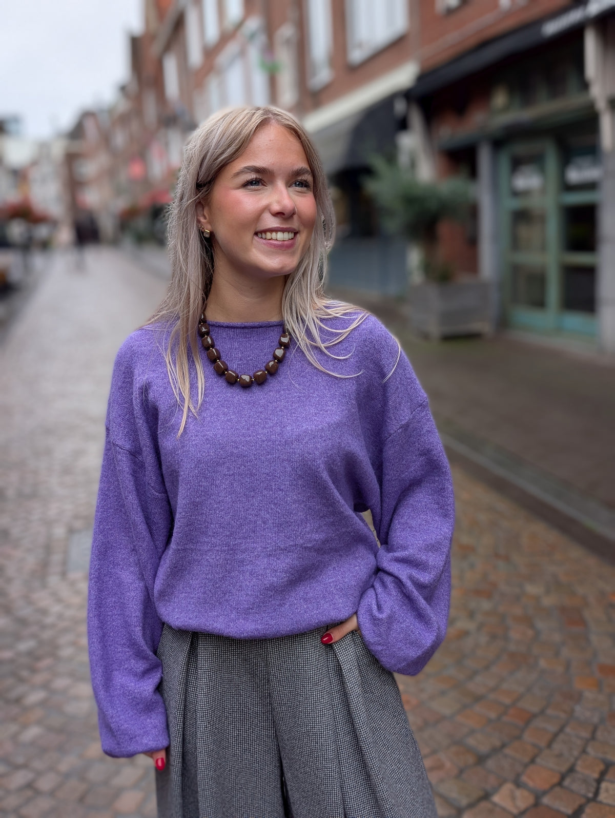 Sandra trui met elastiek onderin - Paars