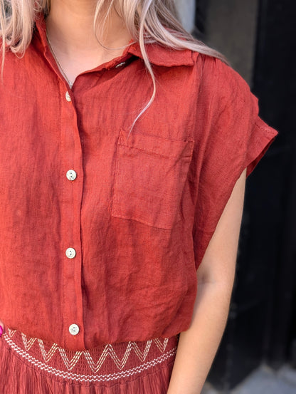 Linnen blouse Veerle - Brique