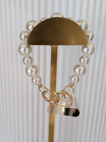 Telefoon koord parel kralen - Creme  / goud