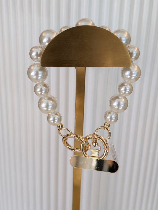Telefoon koord parel kralen - Creme  / goud