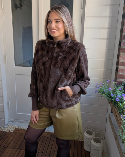 Faux fur gilet - Bruin