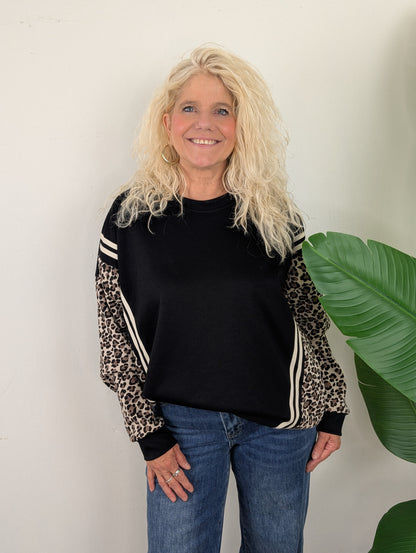 Sporty panter sweater - Zwart