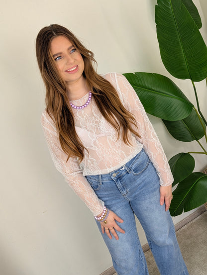 Kanten top lange mouwen Nowy - Wit