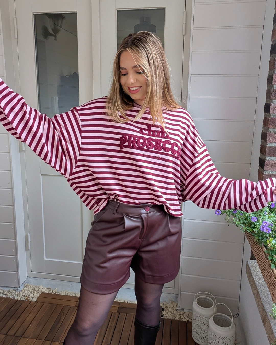 Prosecco Stripe Longsleeve - Roze/Bordeauxrood