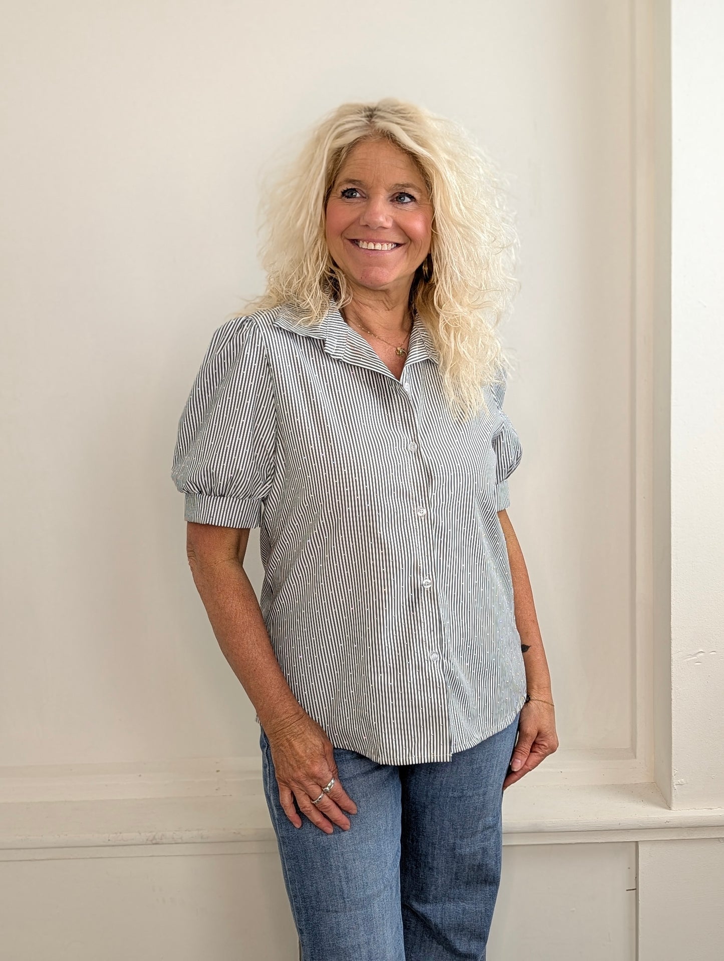 Shimmer & Stripes Blouse - Antraciet