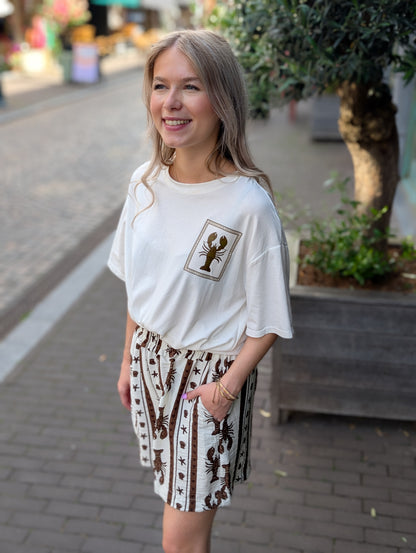 Summer T-shirt kreeft print - Wit/Bruin