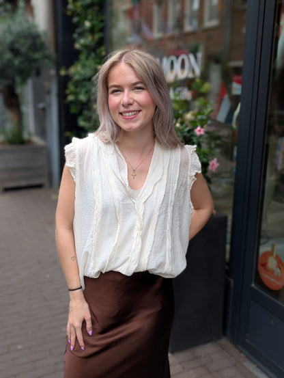 Katoenen ruffle top Marian - Ecru