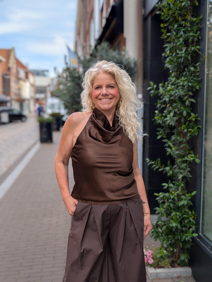 Silk top met openrug - Bruin