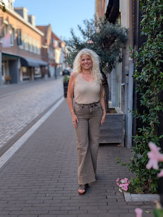 Jewelly stoere vintage bruine wide leg