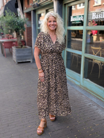 Panter jurk met gouden details - Bruin / goud camel