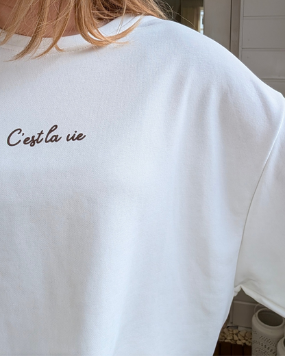 C'est la vie oversized sweater - Wit/Bruin