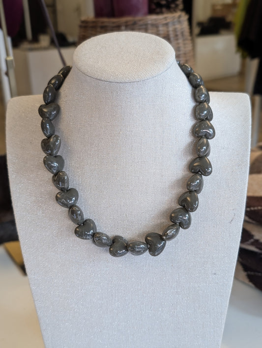 hartjes kralen ketting - Grijs
