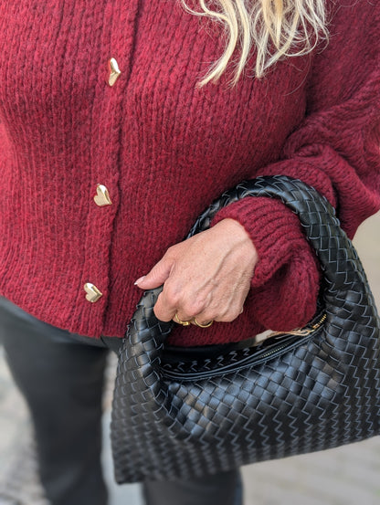 Hanny gebreid vest met hartjes knopen - Bordeaux rood