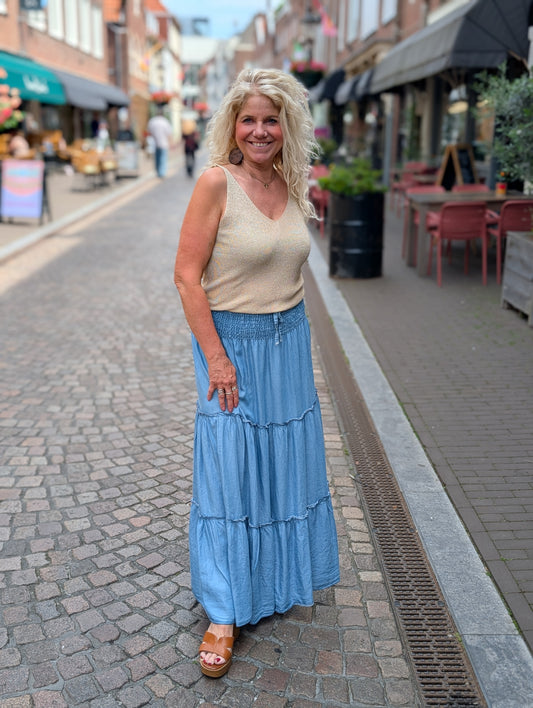 Jeans look stroken rok Valencia - Blauw
