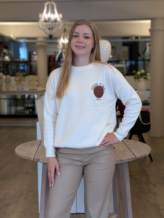 Good vibes smiley sweater - Ecru/Bruin