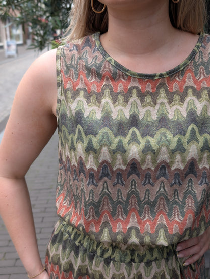 Vif print rok - Groen / bruin / creme