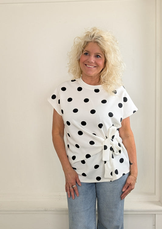 Saly polkadot strik shirt - Wit/ zwart