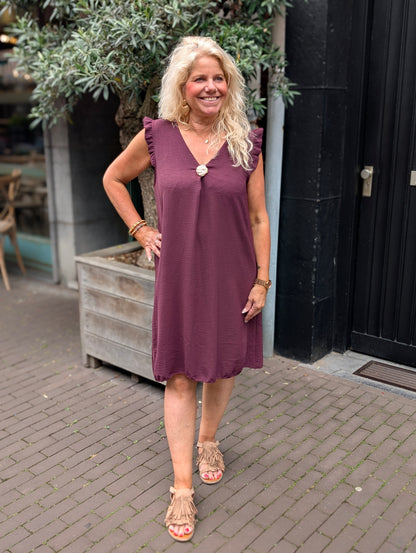 Liza jurk ruffle - Aubergine
