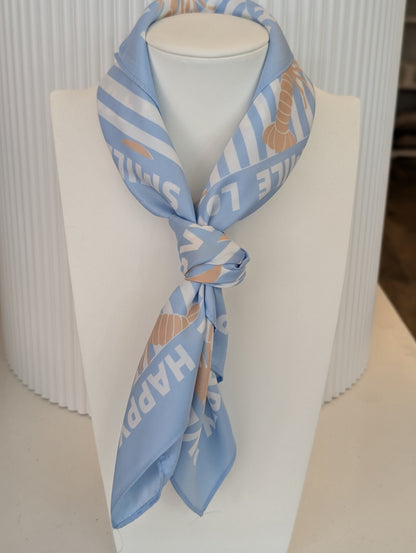 Kreeft sjaal - Beige  / blauw / off white
