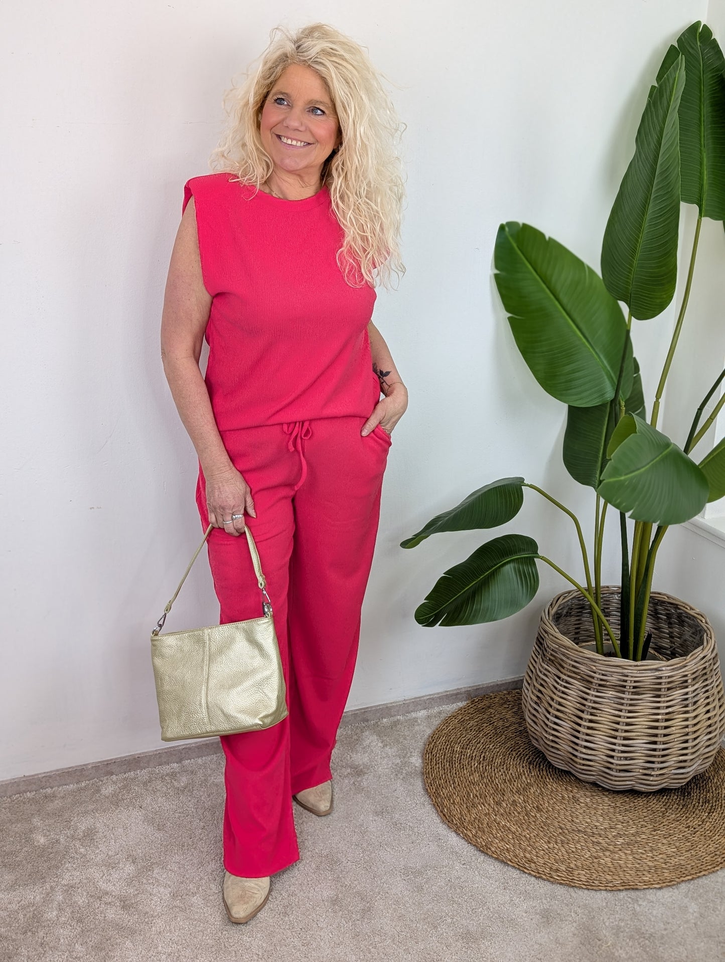 Zusss mouwloze crincle top - Rasberry