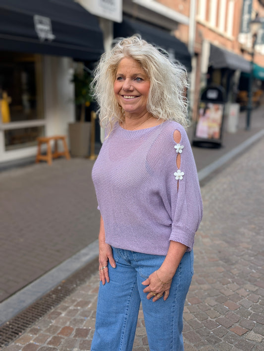 Flower detail trui Eva - Lila